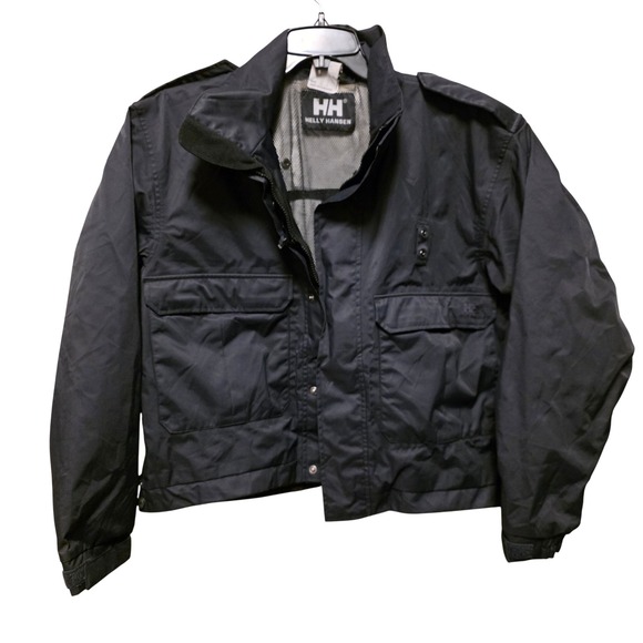 Helly Hansen Mens Utility Rain Jacket Black Mesh Lined Cargo Pockets Med Short